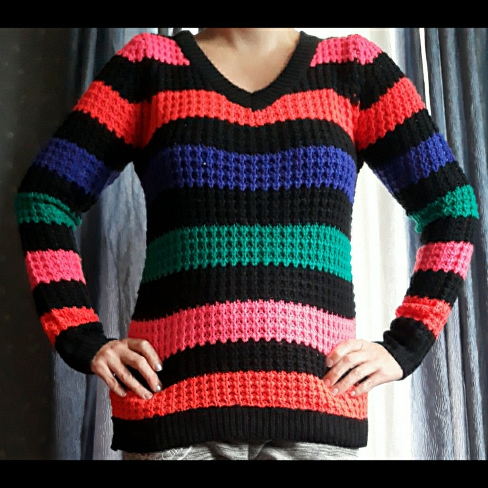 Colorful striped v-neck sweater